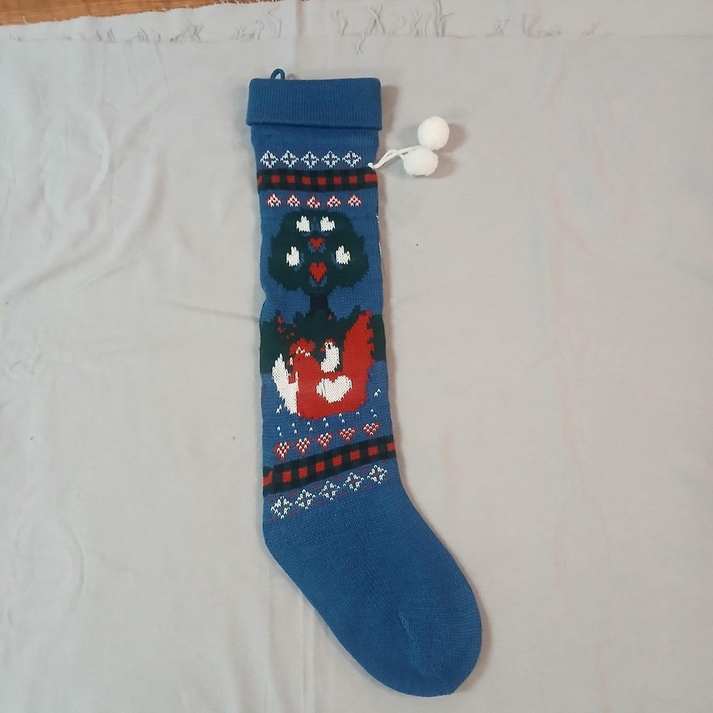 Vtg Knit Christmas‎ Stocking Country Chicken Retro Sweater Yarn Crochet